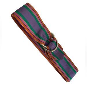 HOLLON NY Vintage Multicolored Bright Striped D-Ring Belt
